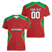 Caribbean Cricket Custom Guyana Women V-Neck T-Shirt Warriors Rise Amazonian Geometry Motif