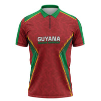 Caribbean Cricket Custom Guyana Zipper Polo Shirt Warriors Rise Amazonian Geometry Motif