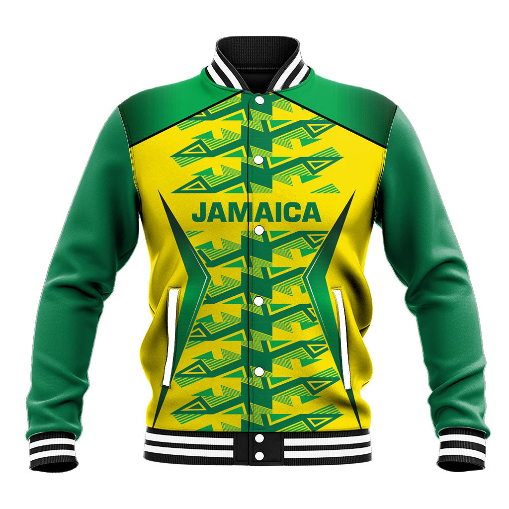 Caribbean Cricket Custom Jamaica Baseball Jacket Stand Tall Together Akan Inspired Geometric Motif