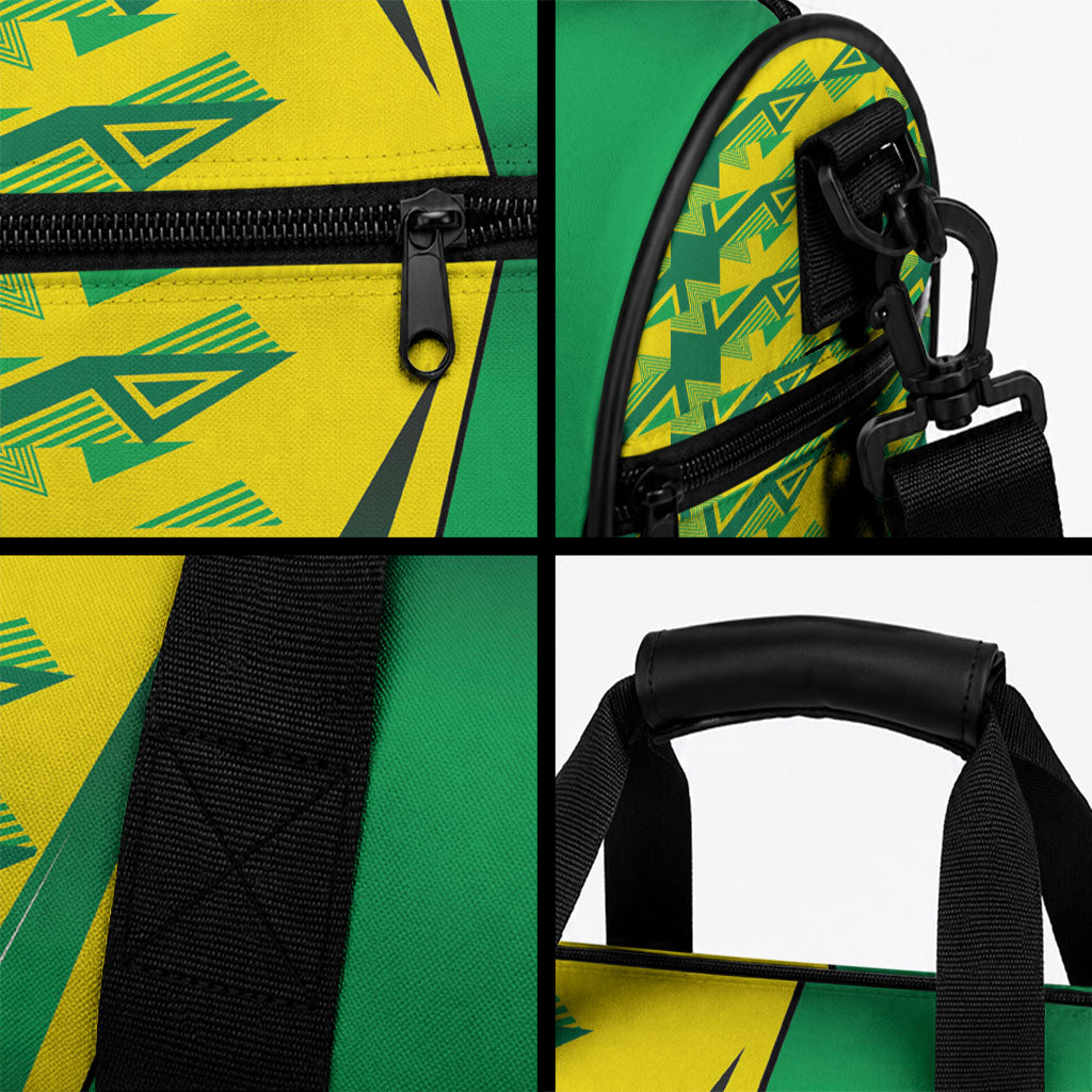 Caribbean Cricket Custom Jamaica Duffle Bag Stand Tall Together Akan Inspired Geometric Motif