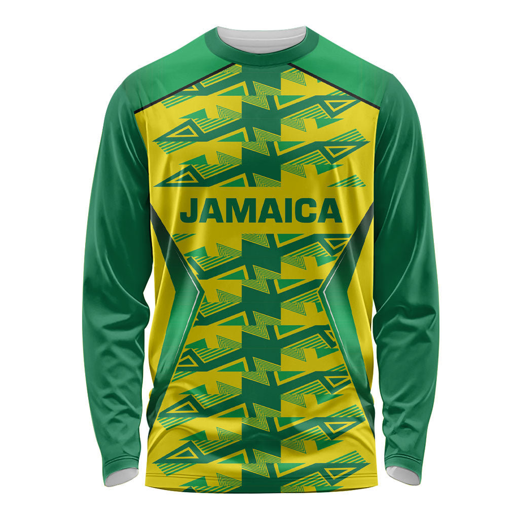 Caribbean Cricket Custom Jamaica Long Sleeve Shirt Stand Tall Together Akan Inspired Geometric Motif