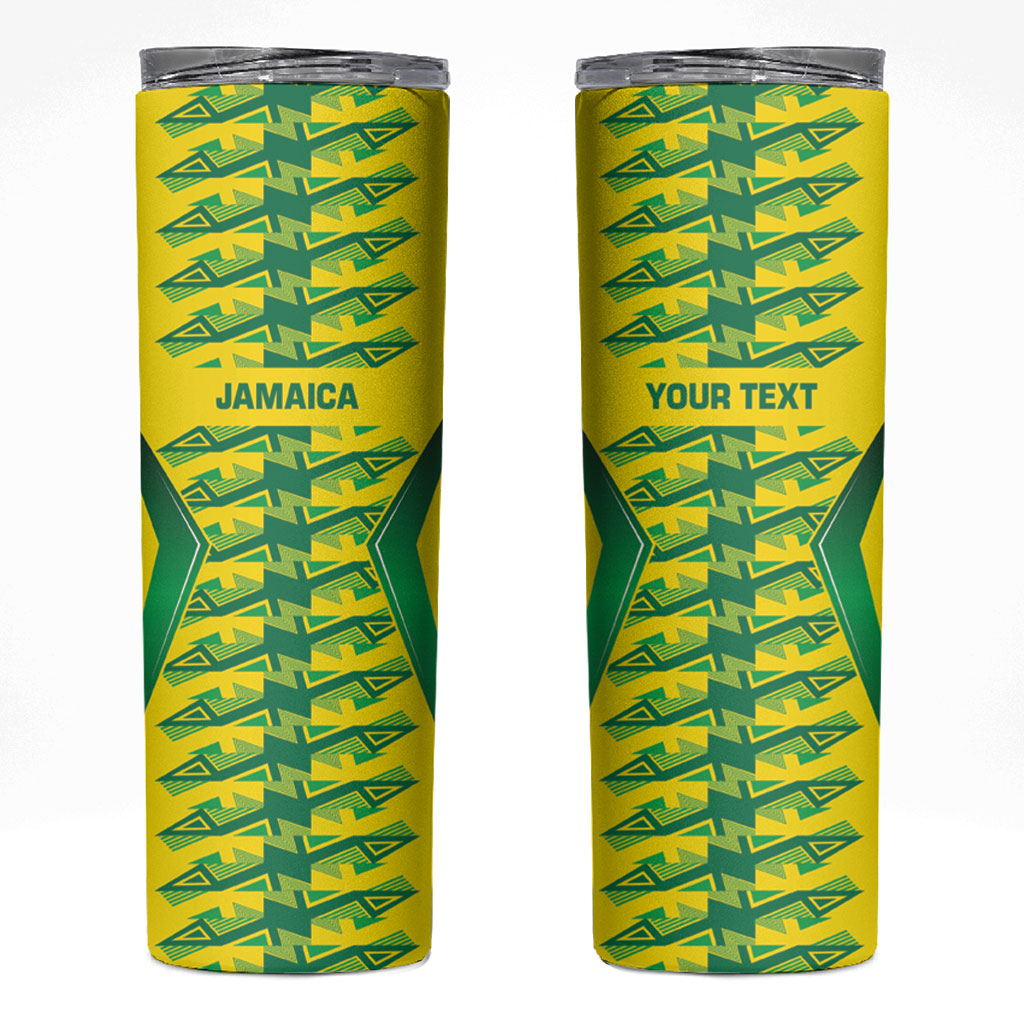 Caribbean Cricket Custom Jamaica Skinny Tumbler Stand Tall Together Akan Inspired Geometric Motif