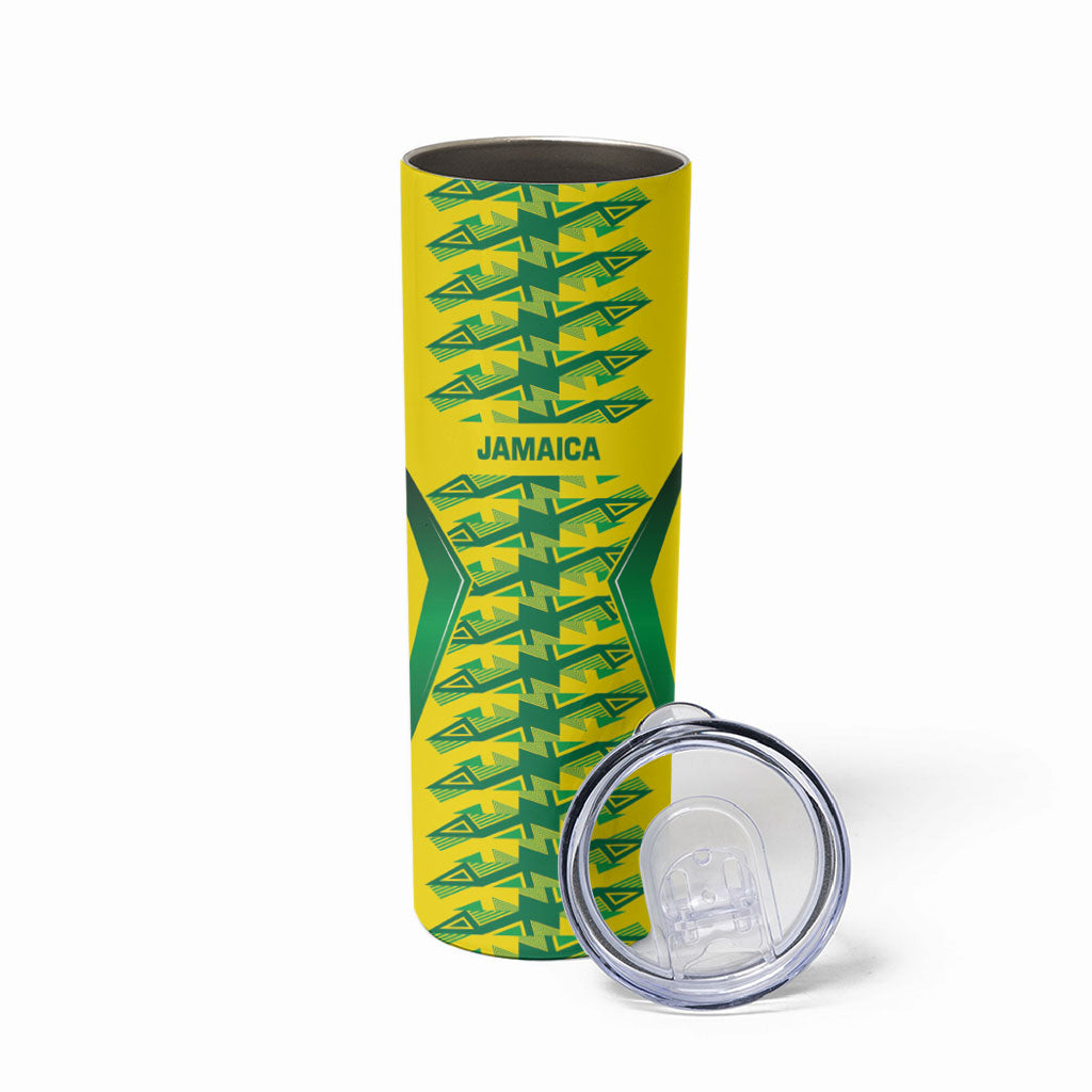 Caribbean Cricket Custom Jamaica Skinny Tumbler Stand Tall Together Akan Inspired Geometric Motif