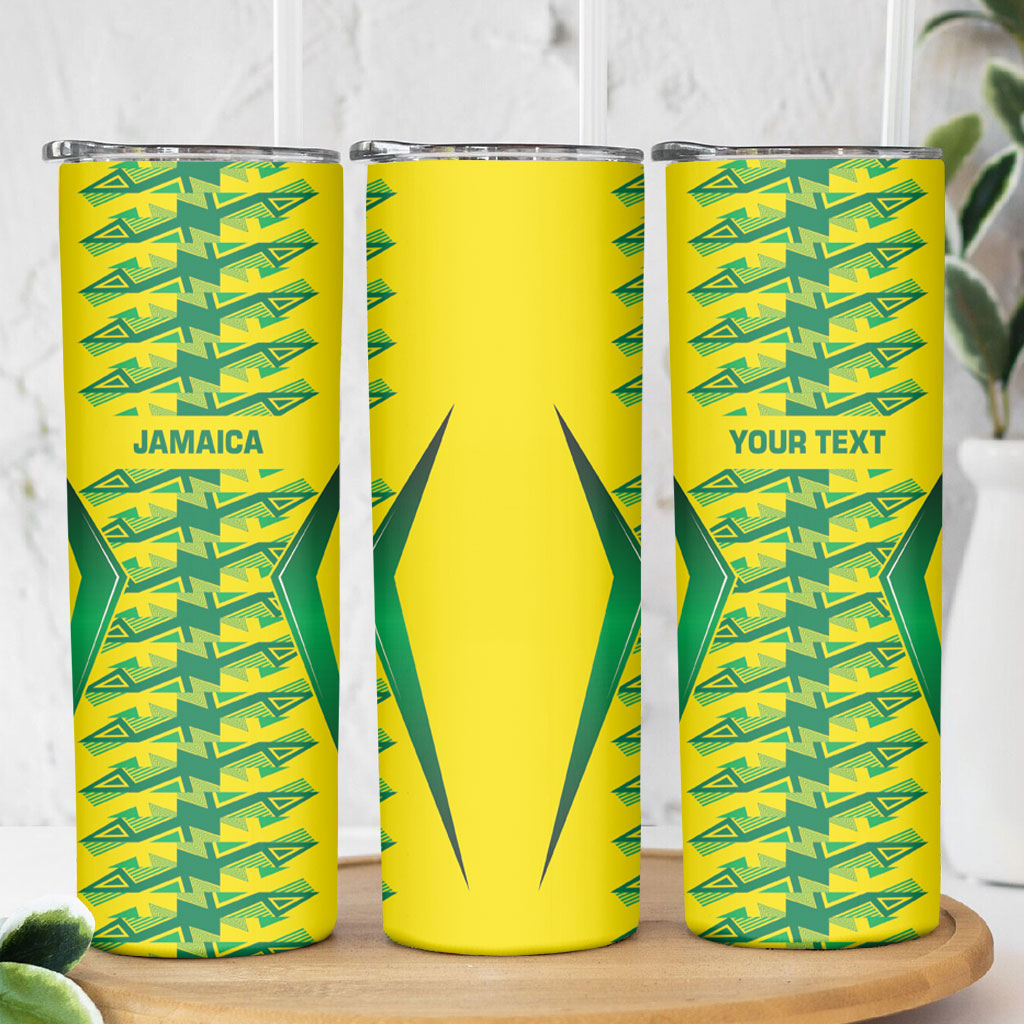 Caribbean Cricket Custom Jamaica Skinny Tumbler Stand Tall Together Akan Inspired Geometric Motif