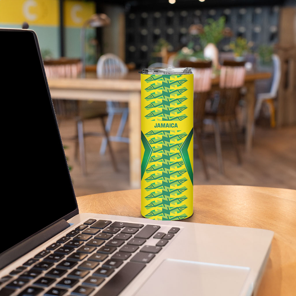 Caribbean Cricket Custom Jamaica Skinny Tumbler Stand Tall Together Akan Inspired Geometric Motif