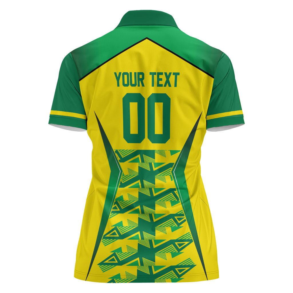 Caribbean Cricket Custom Jamaica Women Polo Shirt Stand Tall Together Akan Inspired Geometric Motif