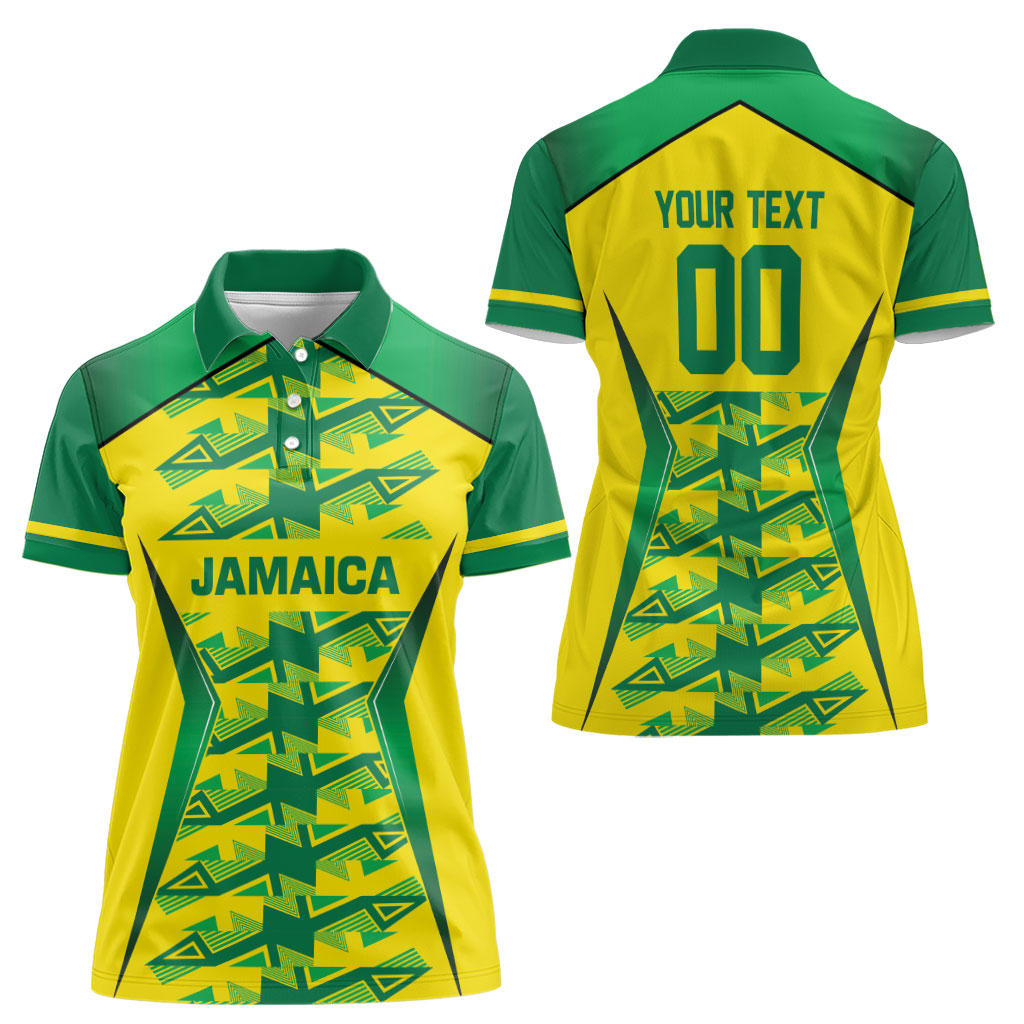 Caribbean Cricket Custom Jamaica Women Polo Shirt Stand Tall Together Akan Inspired Geometric Motif