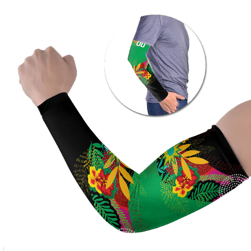 Caribbean Cricket Custom St Kitts and Nevis Arm Sleeves Patriots Roar Louder Island's Flora Inspired