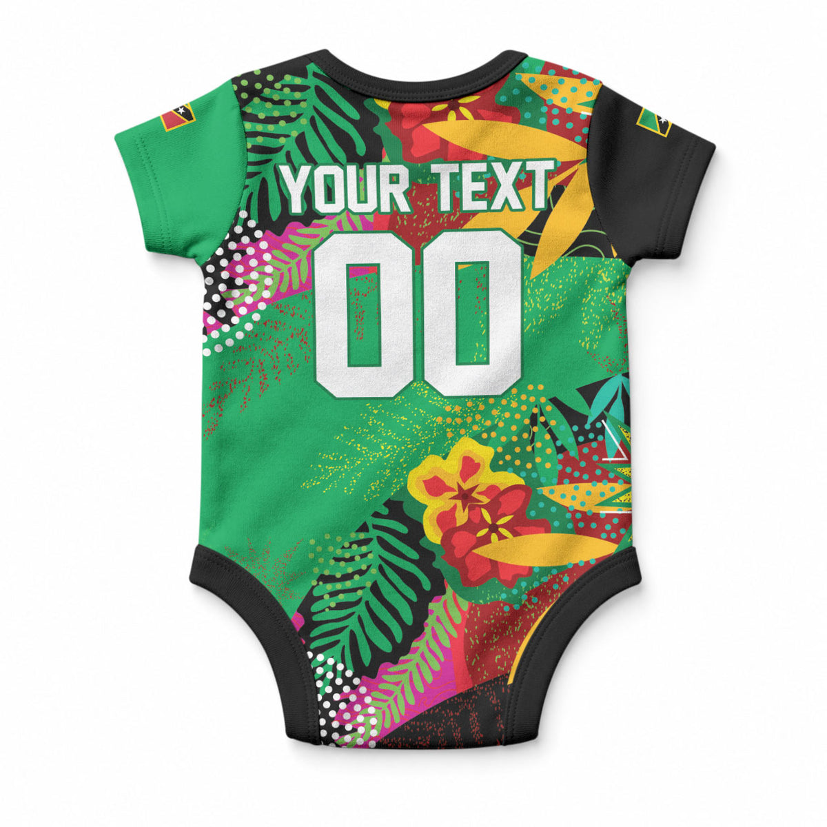 Caribbean Cricket Custom St Kitts and Nevis Baby Onesie Patriots Roar Louder Island's Flora Inspired