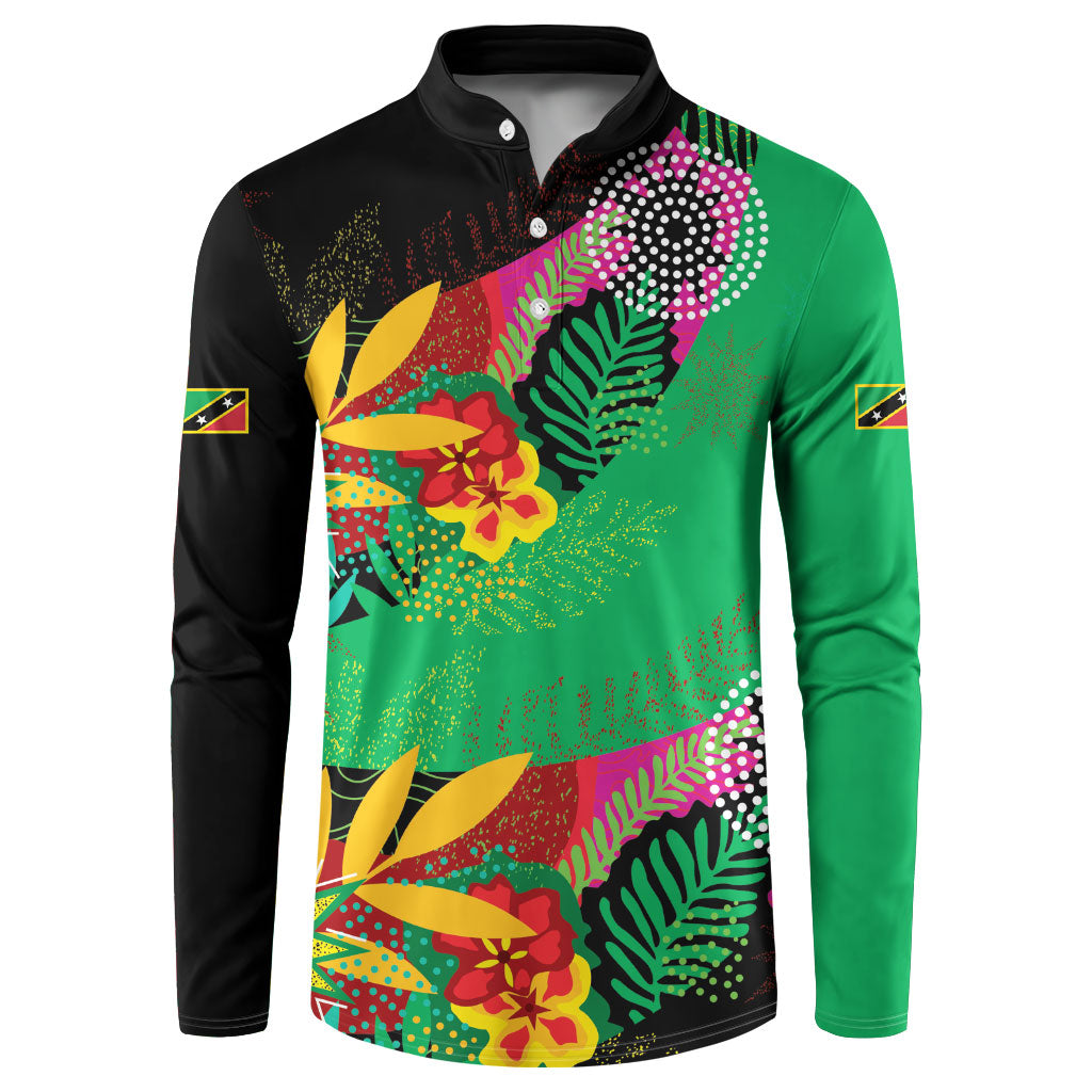 Caribbean Cricket Custom St Kitts and Nevis Button Sweatshirt Patriots Roar Louder Island's Flora Inspired