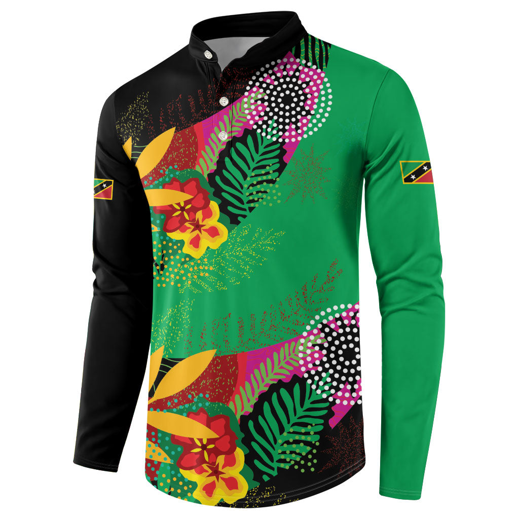 Caribbean Cricket Custom St Kitts and Nevis Button Sweatshirt Patriots Roar Louder Island's Flora Inspired