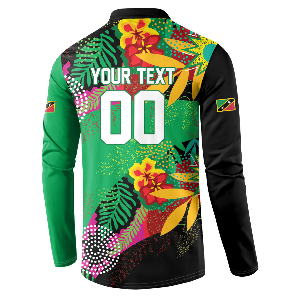 Caribbean Cricket Custom St Kitts and Nevis Button Sweatshirt Patriots Roar Louder Island's Flora Inspired