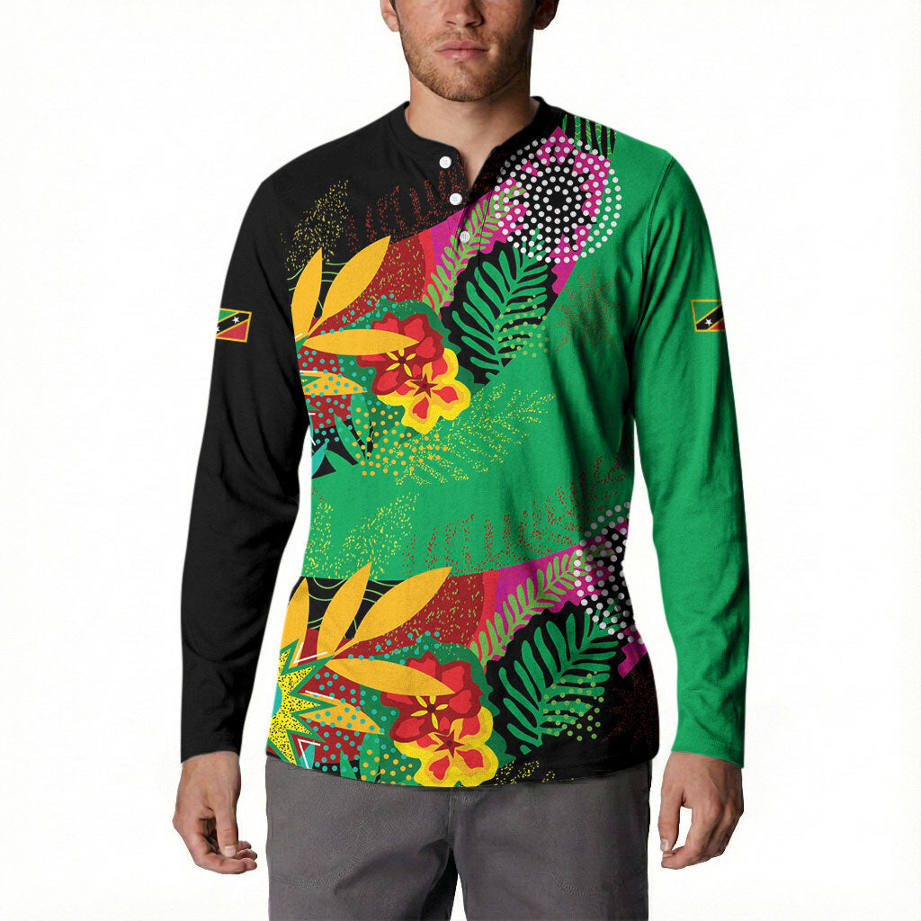 Caribbean Cricket Custom St Kitts and Nevis Button Sweatshirt Patriots Roar Louder Island's Flora Inspired