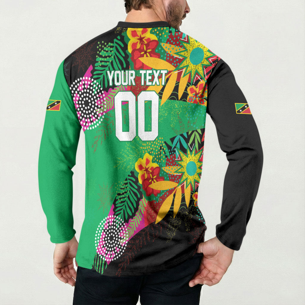 Caribbean Cricket Custom St Kitts and Nevis Button Sweatshirt Patriots Roar Louder Island's Flora Inspired