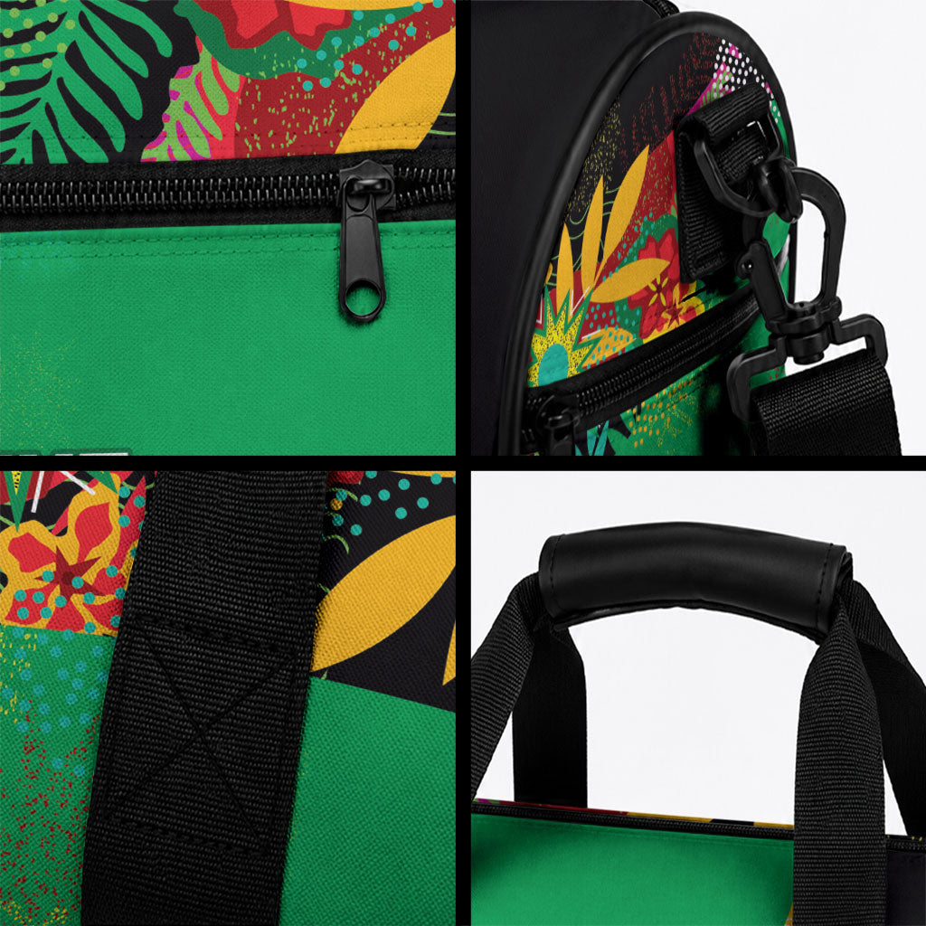 Caribbean Cricket Custom St Kitts and Nevis Duffle Bag Patriots Roar Louder Island's Flora Inspired