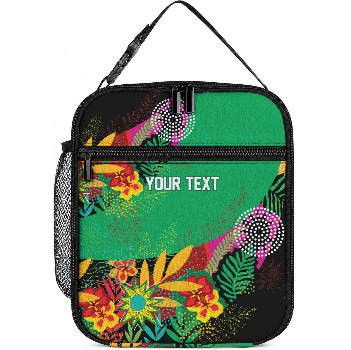 Caribbean Cricket Custom St Kitts and Nevis Lunch Bag Patriots Roar Louder Island's Flora Inspired