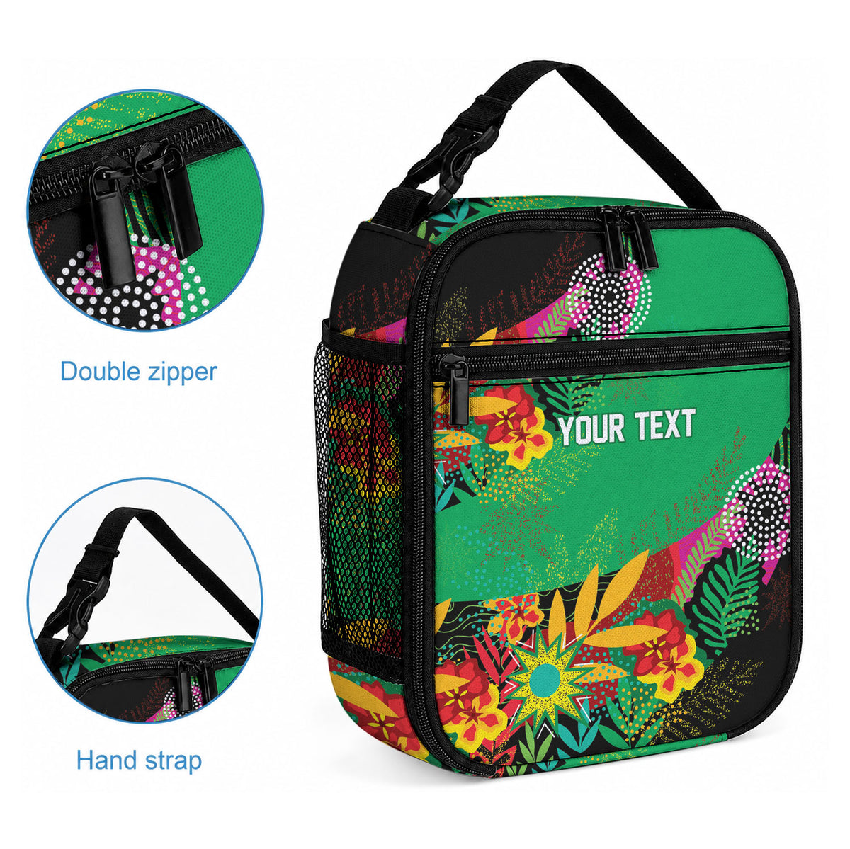 Caribbean Cricket Custom St Kitts and Nevis Lunch Bag Patriots Roar Louder Island's Flora Inspired