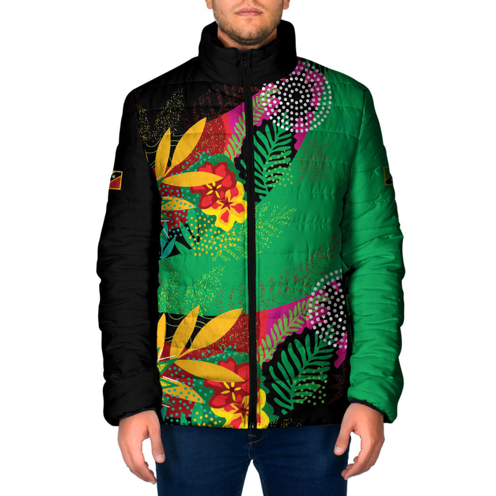 Caribbean Cricket Custom St Kitts and Nevis Padded Jacket Patriots Roar Louder Island's Flora Inspired
