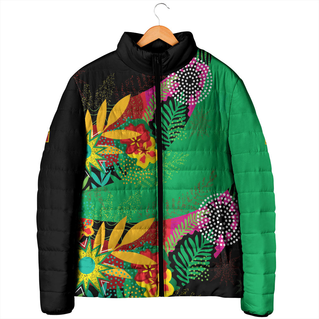 Caribbean Cricket Custom St Kitts and Nevis Padded Jacket Patriots Roar Louder Island's Flora Inspired