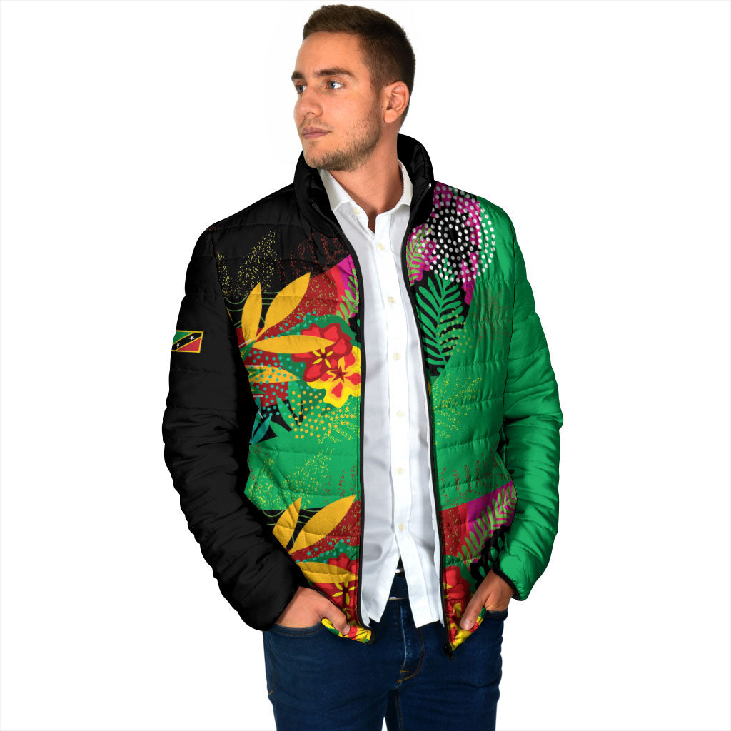 Caribbean Cricket Custom St Kitts and Nevis Padded Jacket Patriots Roar Louder Island's Flora Inspired
