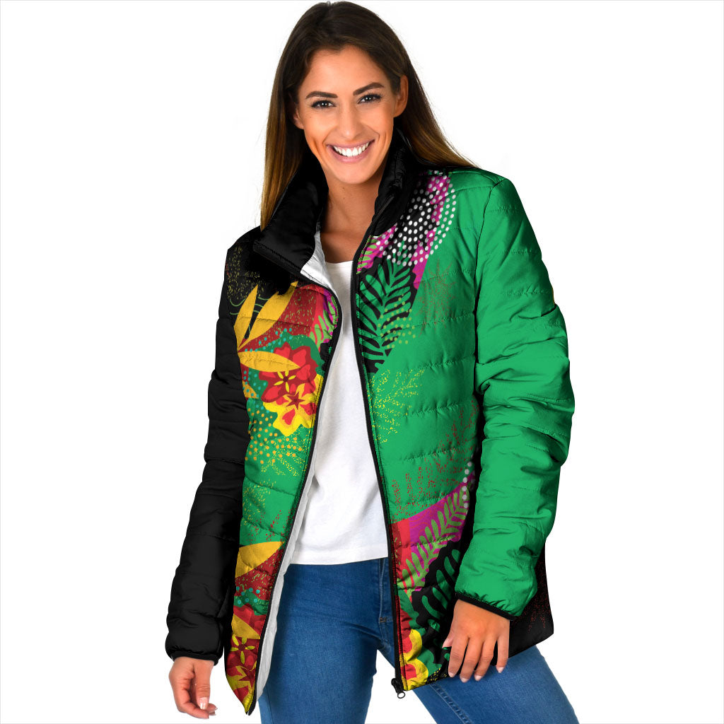 Caribbean Cricket Custom St Kitts and Nevis Padded Jacket Patriots Roar Louder Island's Flora Inspired