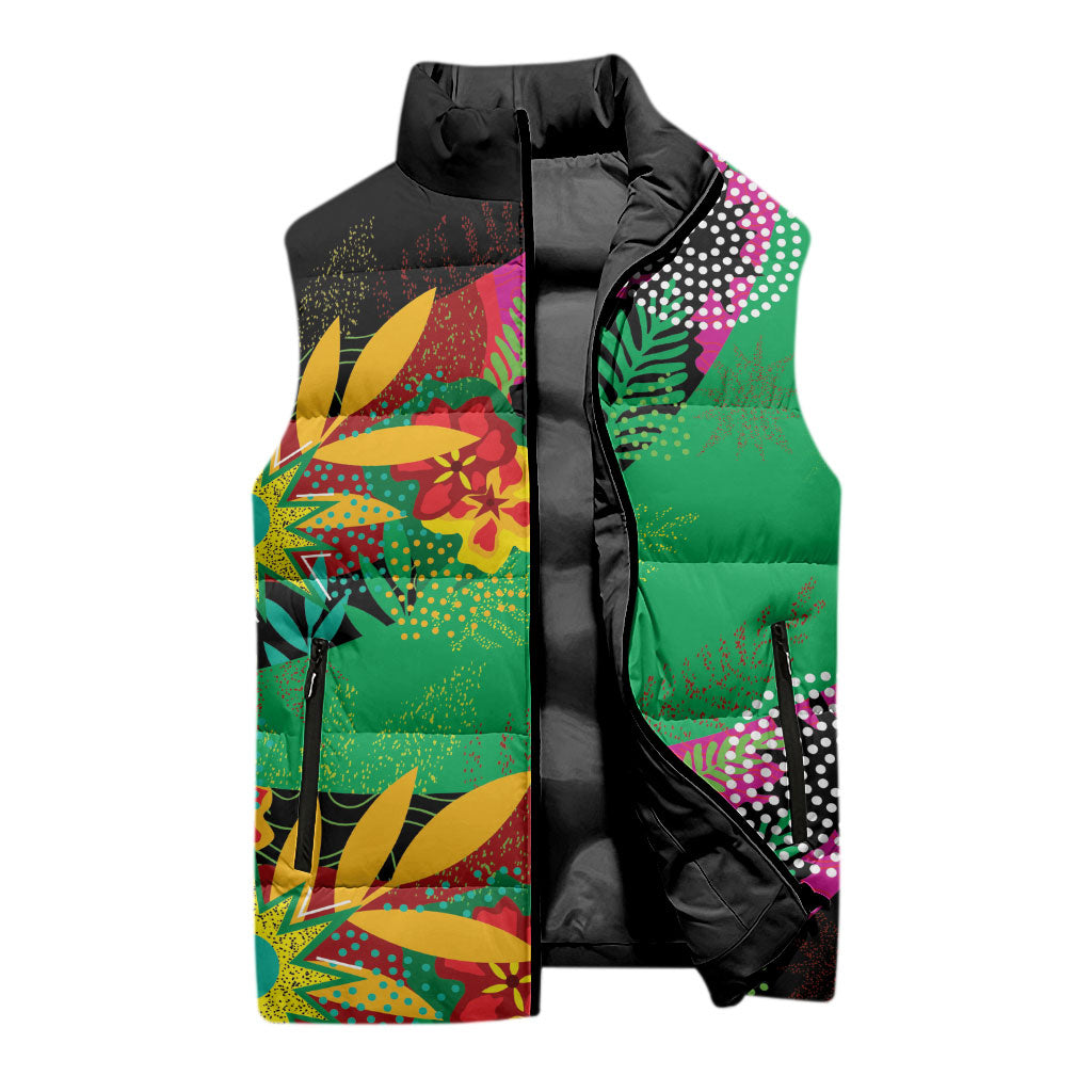 Caribbean Cricket Custom St Kitts and Nevis Sleeveless Puffer Jacket Patriots Roar Louder Island's Flora Inspired