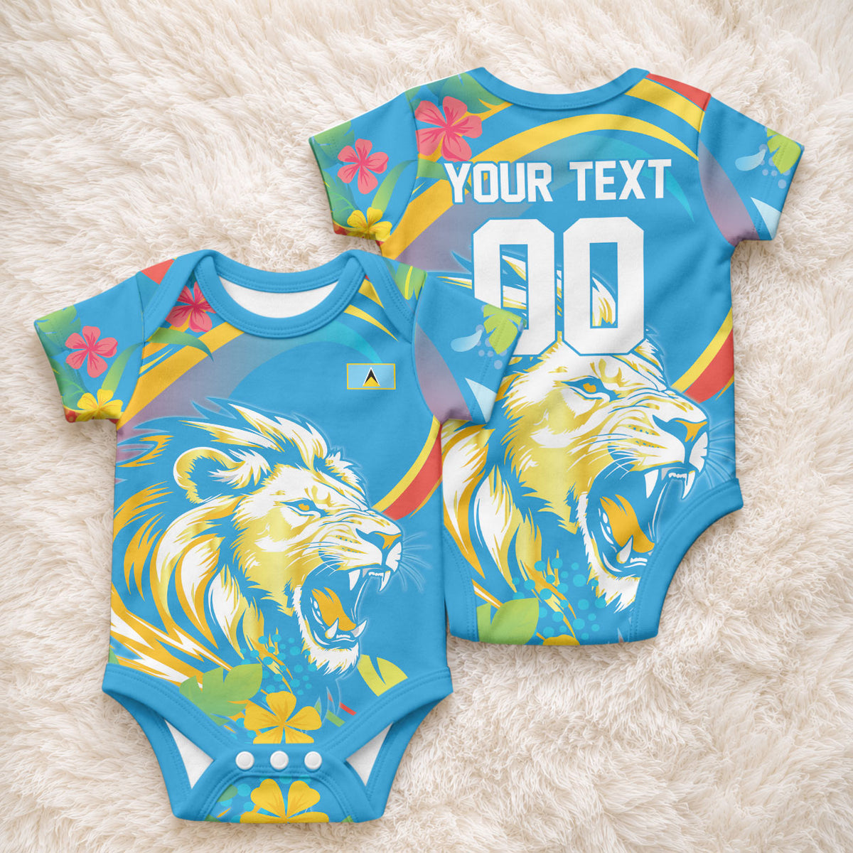 Caribbean Cricket Custom Saint Lucia Baby Onesie Kite'y Enspiwe'w Hibiscus Flowers Edition