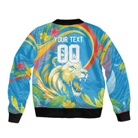 Caribbean Cricket Custom Saint Lucia Sleeve Zip Bomber Jacket Kite'y Enspiwe'w Hibiscus Flowers Edition