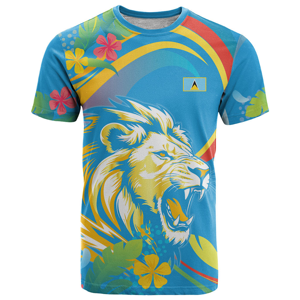 Caribbean Cricket Custom Saint Lucia T Shirt Kite'y Enspiwe'w Hibiscus Flowers Edition