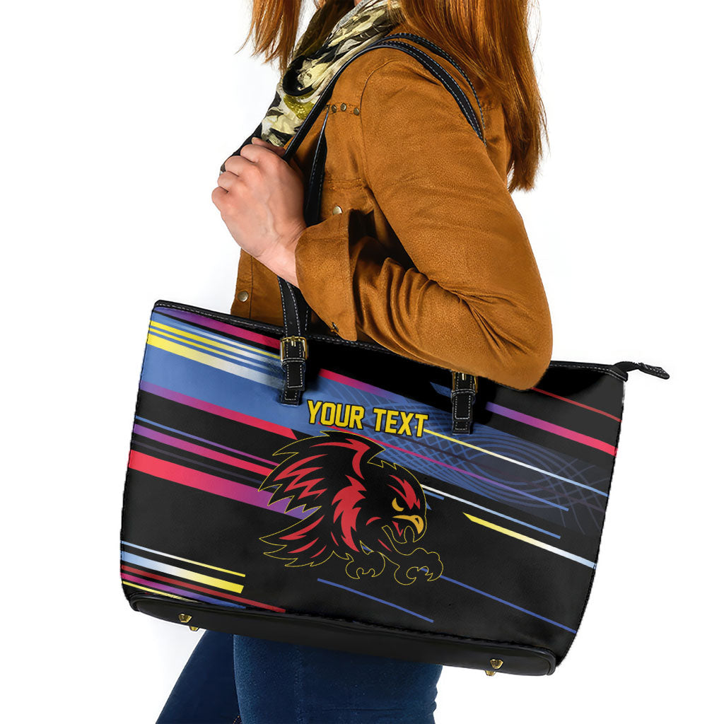 Caribbean Cricket Custom Antigua and Barbuda Leather Tote Bag Abstract Geometric Pattern