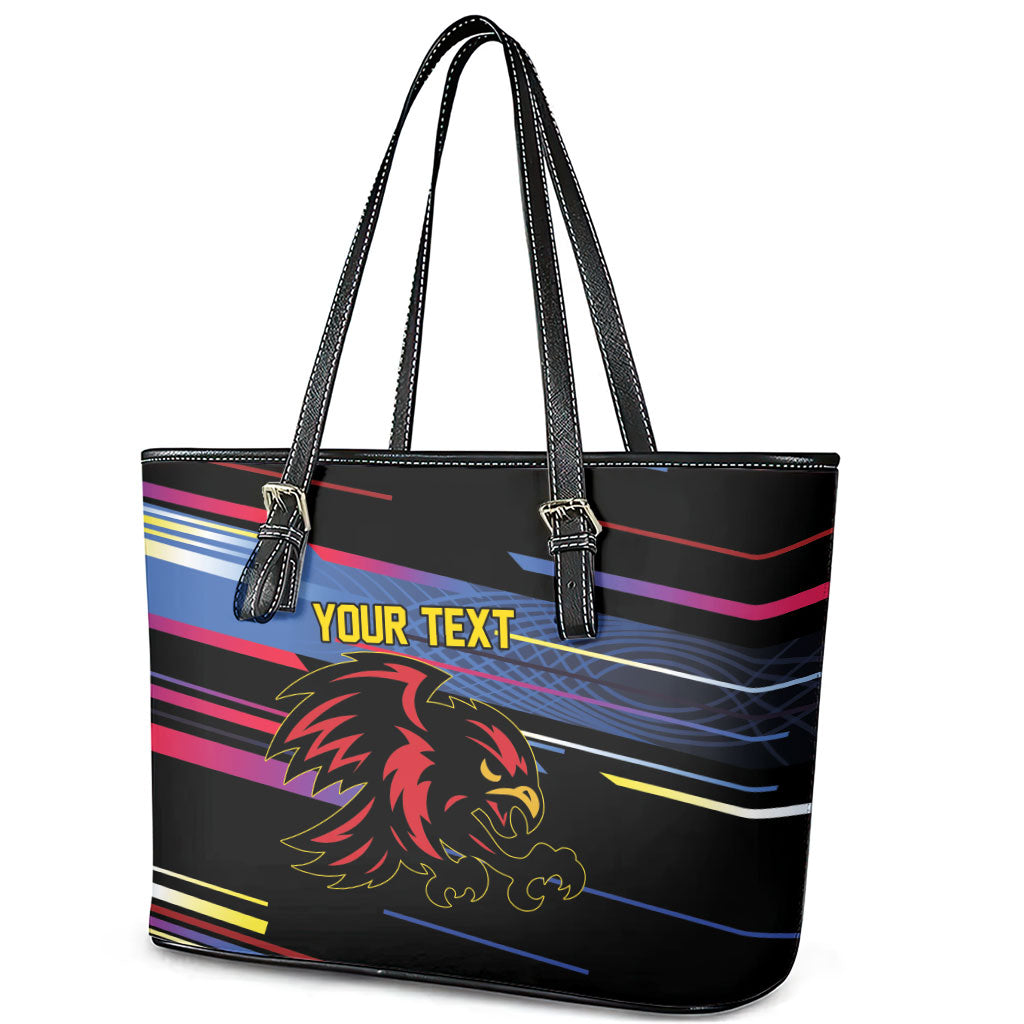 Caribbean Cricket Custom Antigua and Barbuda Leather Tote Bag Abstract Geometric Pattern