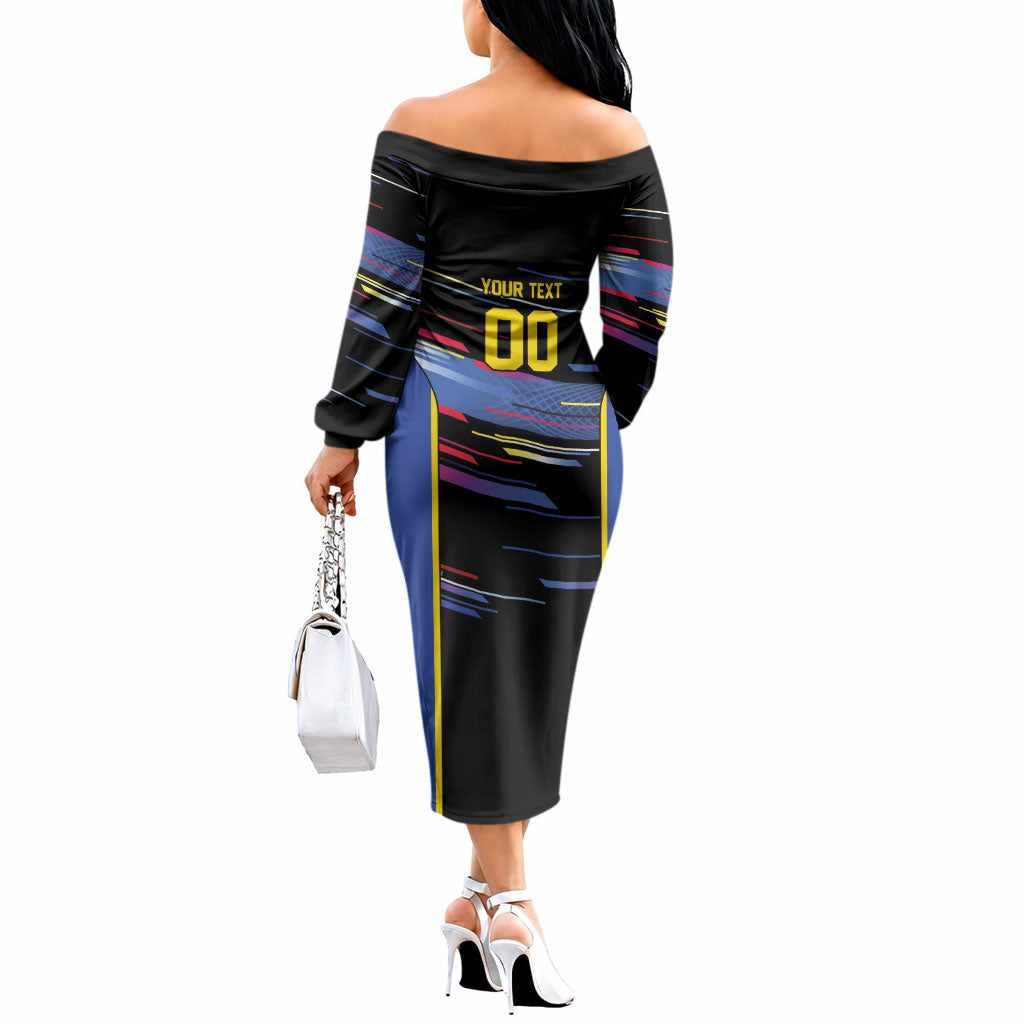 Caribbean Cricket Custom Antigua and Barbuda Off The Shoulder Long Sleeve Dress Abstract Geometric Pattern