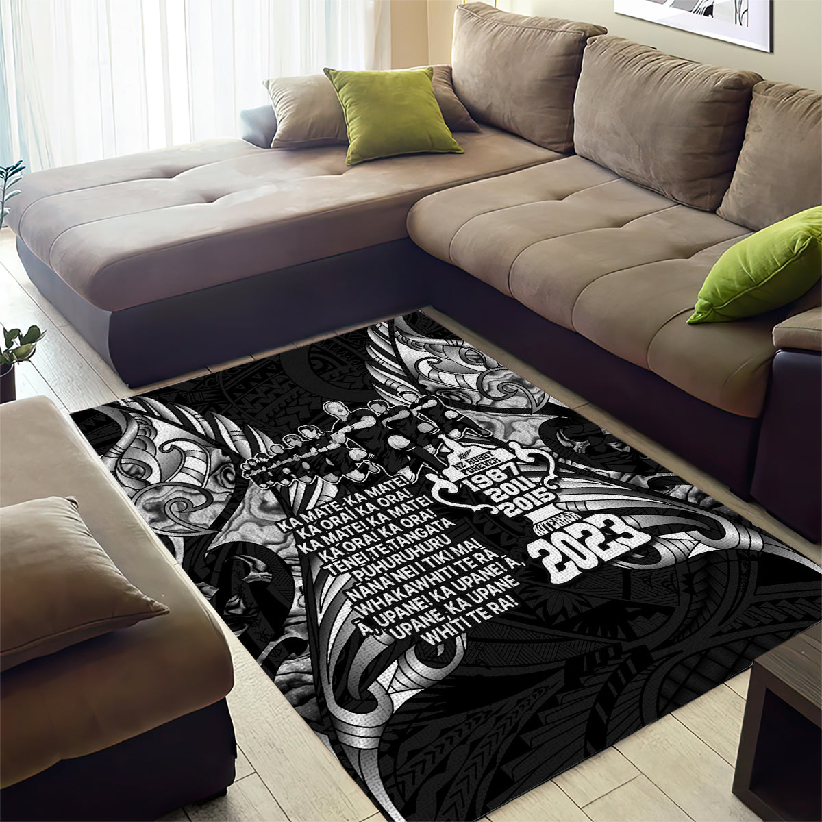 New Zealand Rugby Area Rug Black Haka Dance With NZ Champions History LT9 - Wonder Print Shop