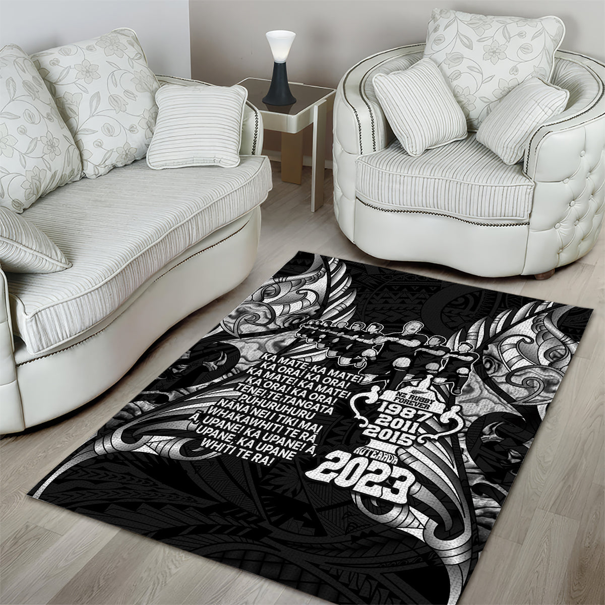 New Zealand Rugby Area Rug Black Haka Dance With NZ Champions History LT9 - Wonder Print Shop