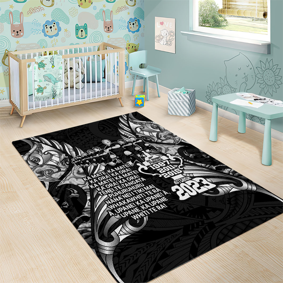 New Zealand Rugby Area Rug Black Haka Dance With NZ Champions History LT9 - Wonder Print Shop