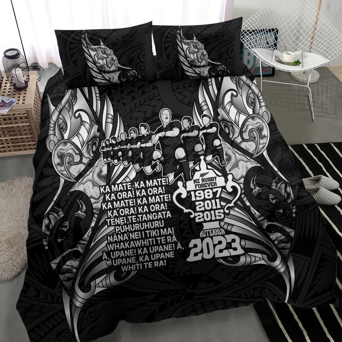 New Zealand Rugby Bedding Set Black Haka Dance With NZ Champions History LT9 - Wonder Print Shop