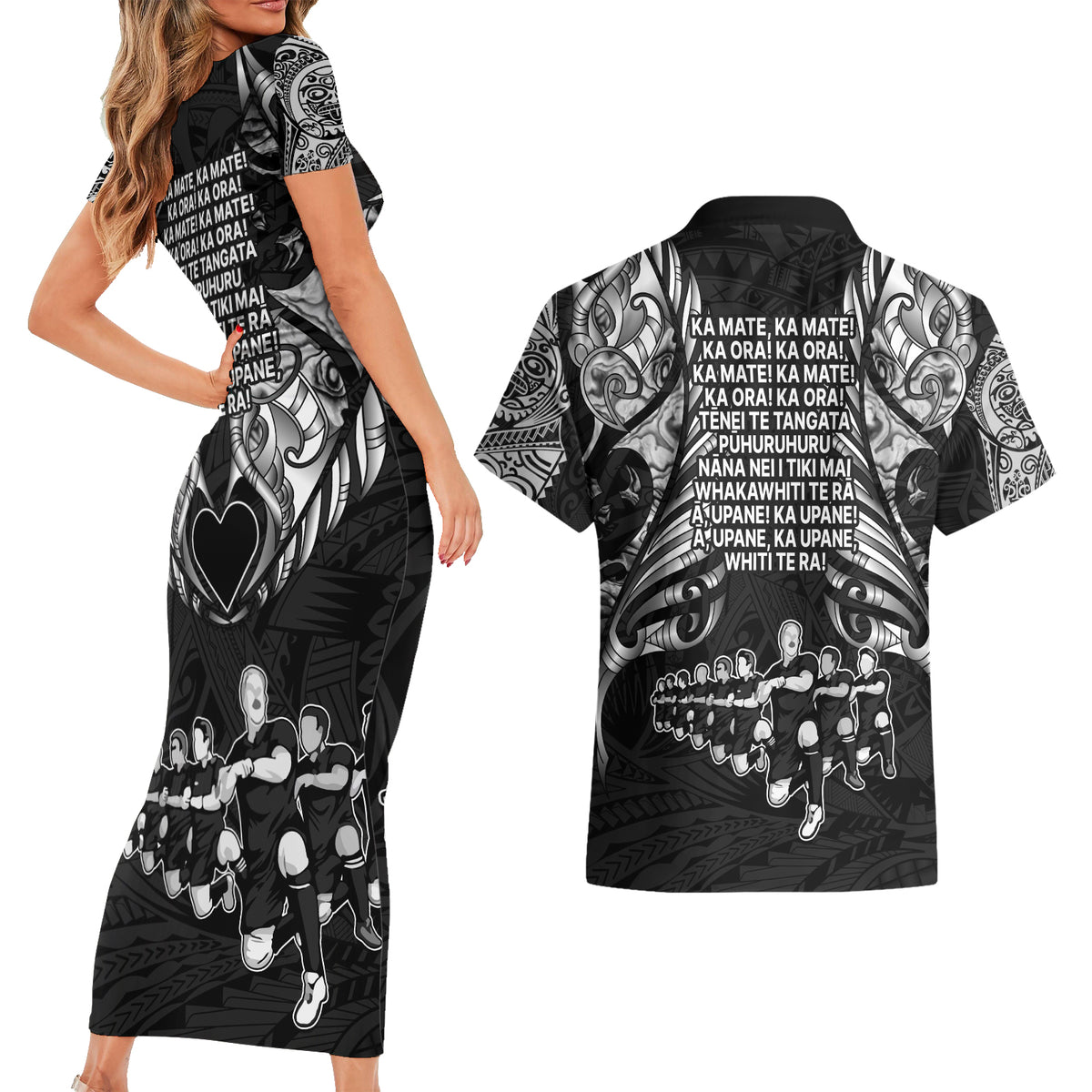 New Zealand Rugby Couples Matching Short Sleeve Bodycon Dress and Hawaiian Shirt Black Haka Dance With NZ Champions History LT9 - Wonder Print Shop