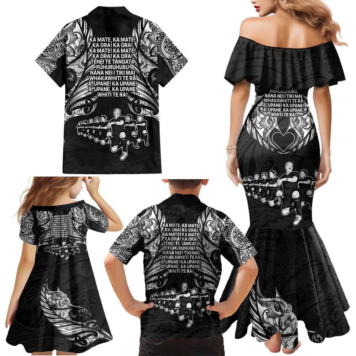 New Zealand Rugby Family Matching Mermaid Dress and Hawaiian Shirt Black Haka Dance With NZ Champions History LT9 - Wonder Print Shop