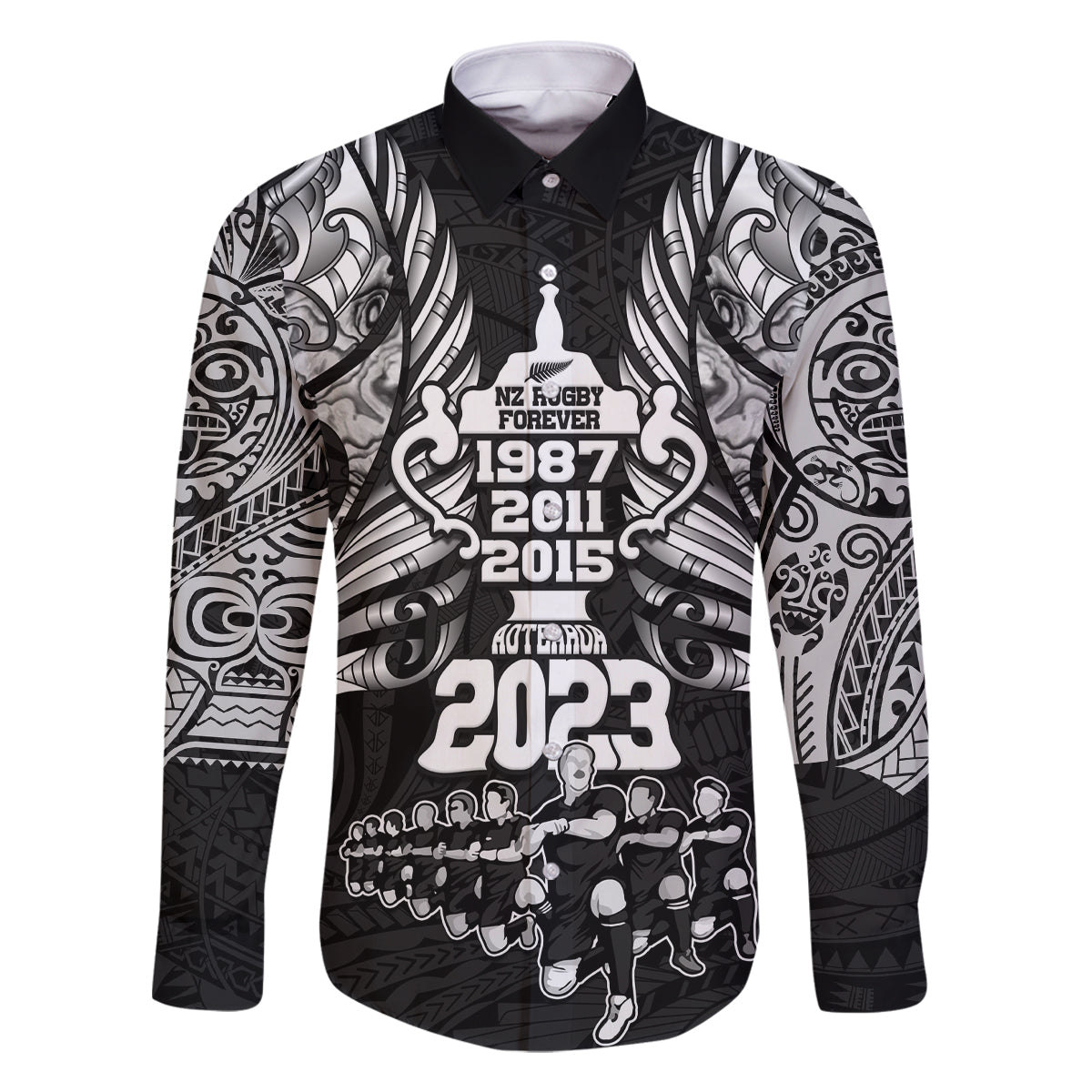New Zealand Rugby Family Matching Off Shoulder Short Dress and Hawaiian Shirt Black Haka Dance With NZ Champions History LT9 - Wonder Print Shop