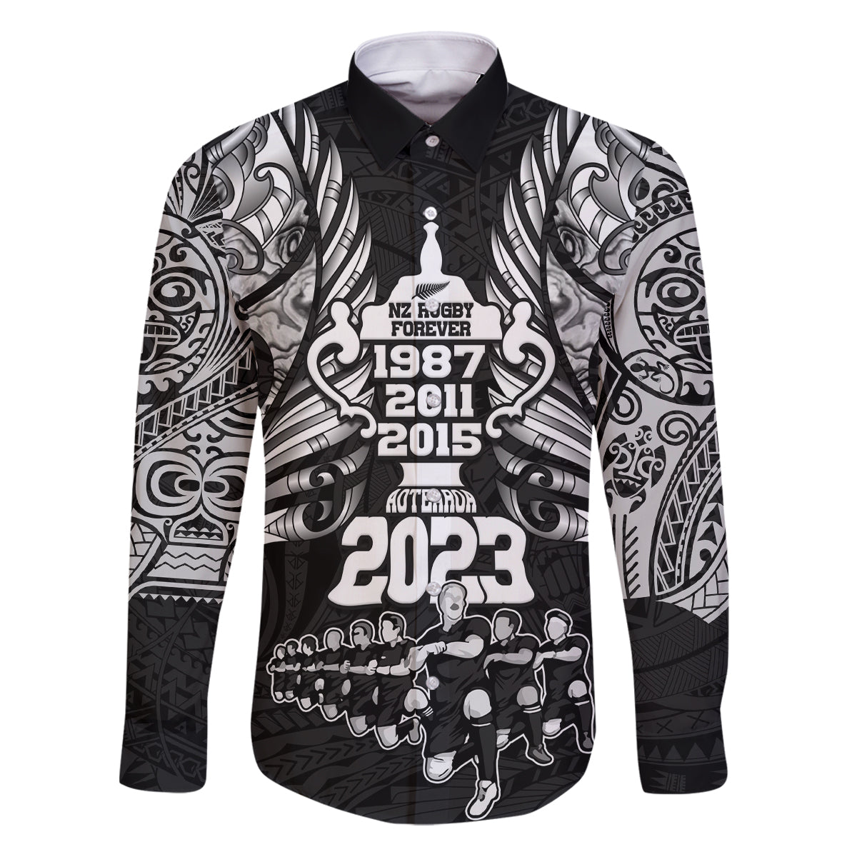 New Zealand Rugby Family Matching Puletasi Dress and Hawaiian Shirt Black Haka Dance With NZ Champions History - Wonder Print Shop