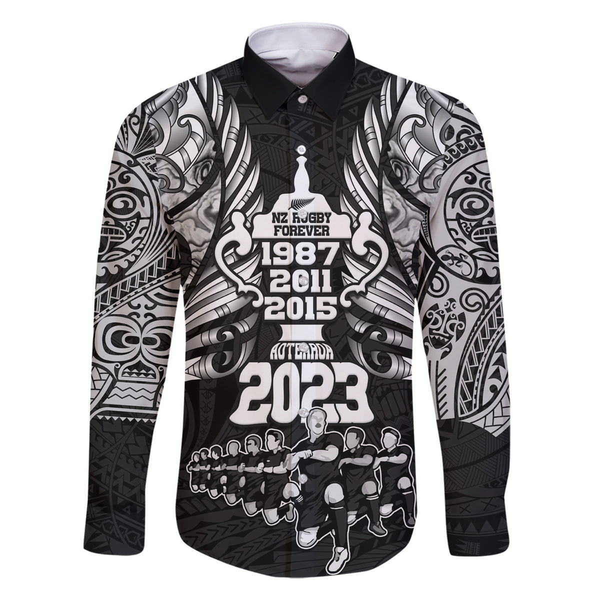 New Zealand Rugby Family Matching Short Sleeve Bodycon Dress and Hawaiian Shirt Black Haka Dance With NZ Champions History - Wonder Print Shop