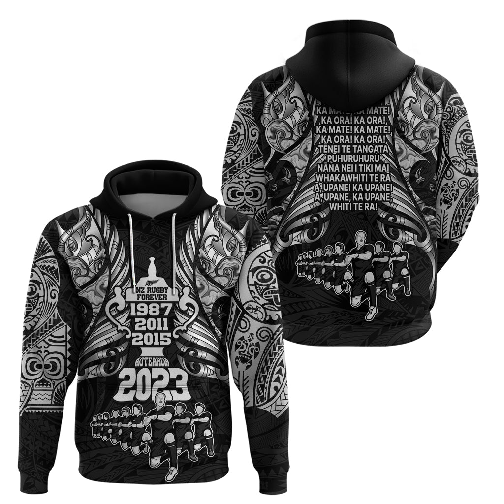 New Zealand Rugby Hoodie Black Haka Dance With NZ Champions History - Wonder Print Shop