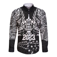 New Zealand Rugby Long Sleeve Button Shirt Black Haka Dance With NZ Champions History - Wonder Print Shop