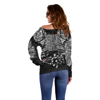 New Zealand Rugby Off Shoulder Sweater Black Haka Dance With NZ Champions History - Wonder Print Shop