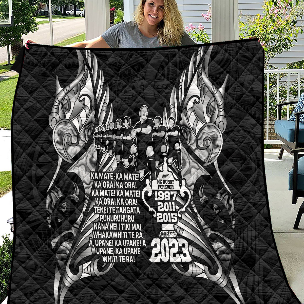 New Zealand Rugby Quilt Black Haka Dance With NZ Champions History - Wonder Print Shop