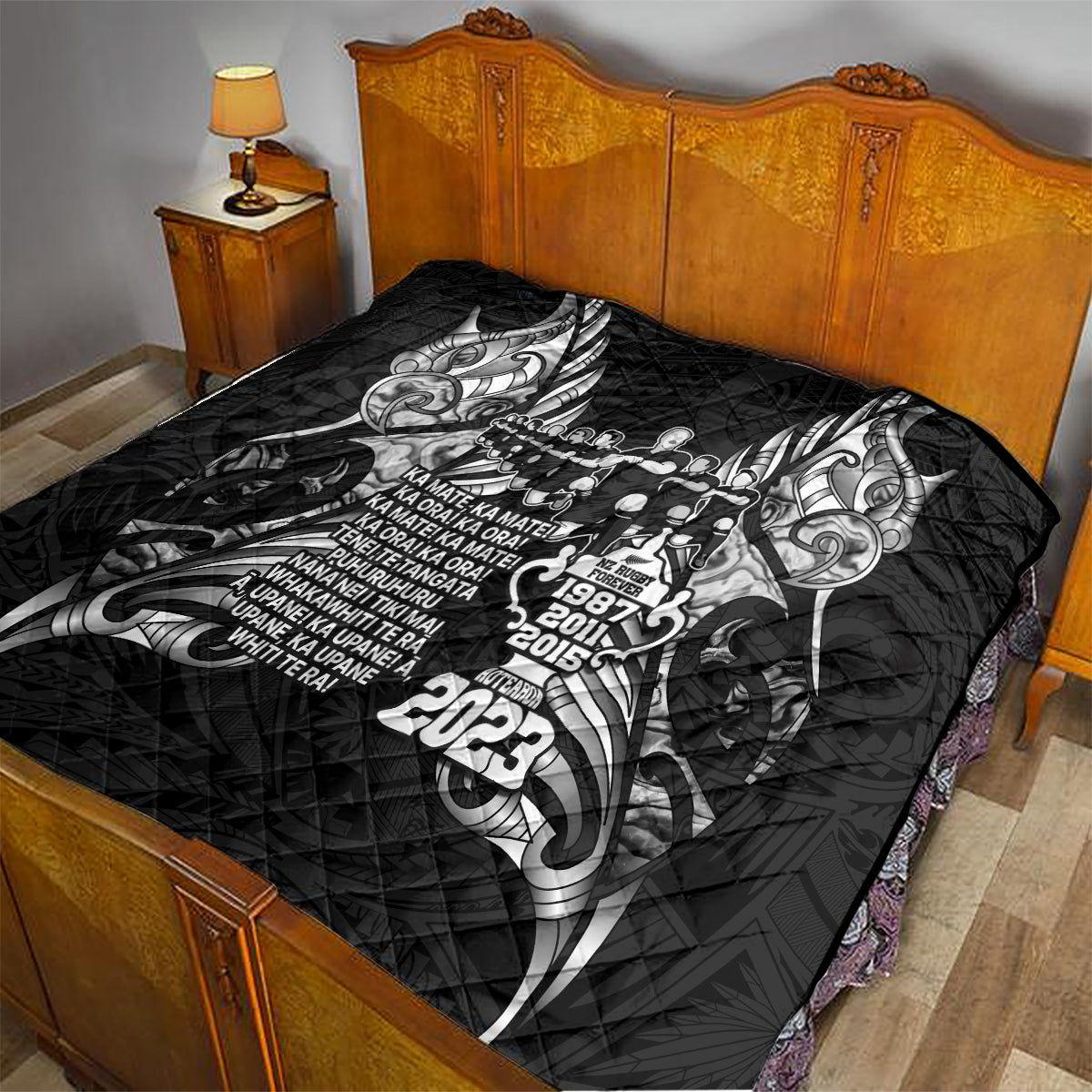 New Zealand Rugby Quilt Black Haka Dance With NZ Champions History - Wonder Print Shop