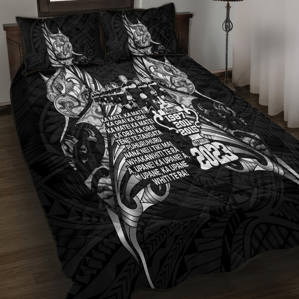 New Zealand Rugby Quilt Bed Set Black Haka Dance With NZ Champions History - Wonder Print Shop