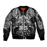 New Zealand Rugby Sleeve Zip Bomber Jacket Black Haka Dance With NZ Champions History - Wonder Print Shop