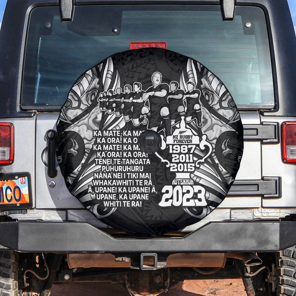 New Zealand Rugby Spare Tire Cover Black Haka Dance With NZ Champions History - Wonder Print Shop