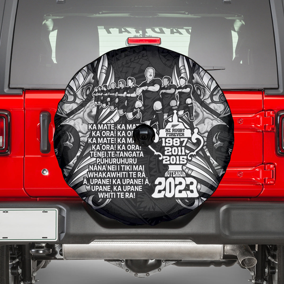 New Zealand Rugby Spare Tire Cover Black Haka Dance With NZ Champions History - Wonder Print Shop